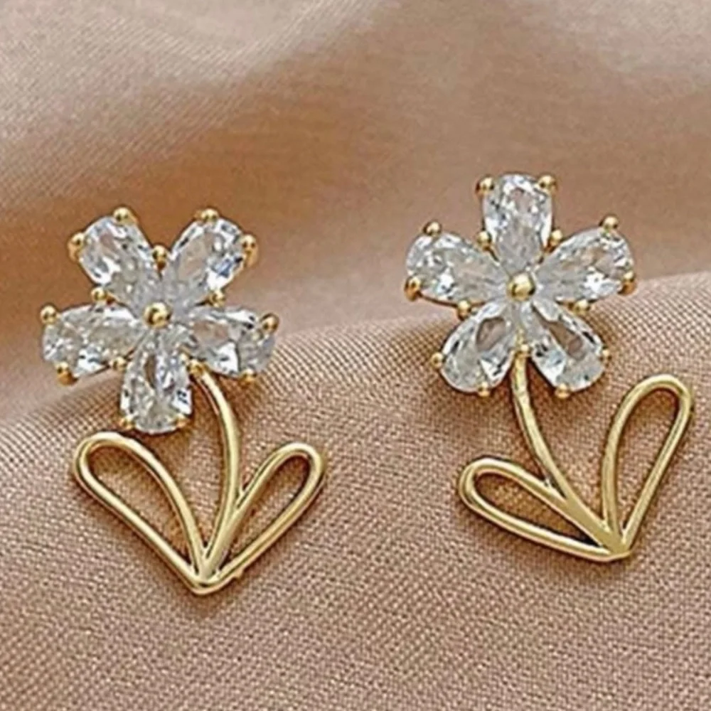 Rhinestone And Gold Flower Studs